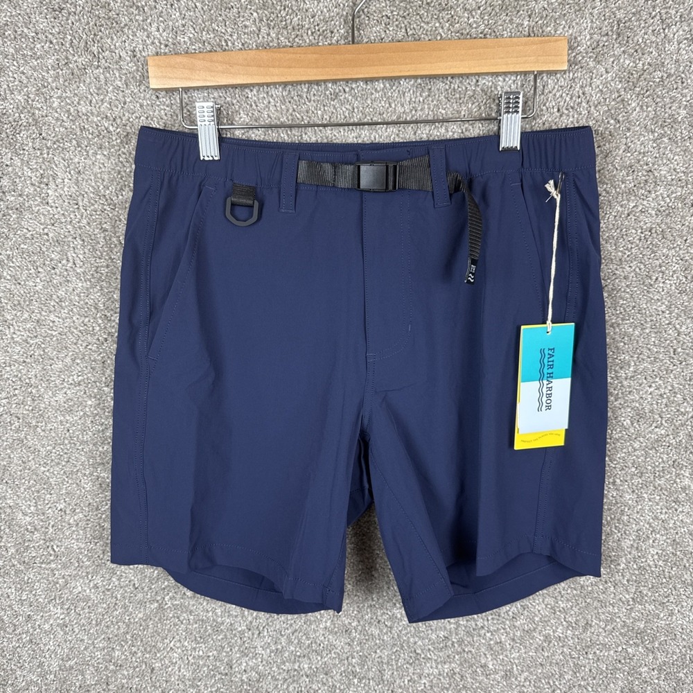 Fair Harbor 7" River Shorts Hybrid Lined Belted Stretch Navy Blue Mens Small NEW